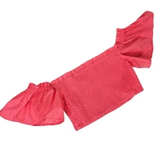 H&M Womens XS Hot Pink Shirt Top Smocked Ruffle Feminine Romantic Euro Summer