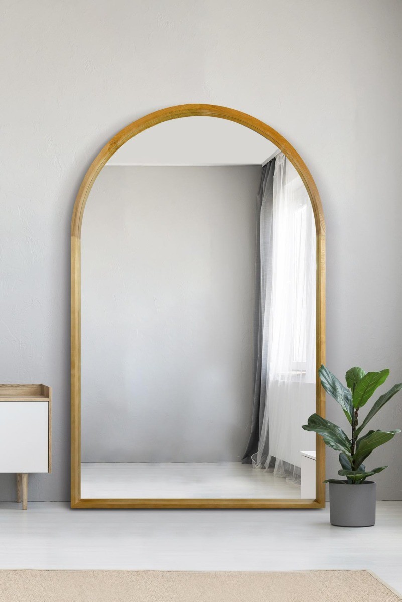 The Naturalis New Extra Large Oak Arched Leaner Wall Mirror 75"" X 47"" 190 x 1...