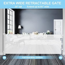WOMHOM 80 INCH EXTRA WIDE RETRACTABLE BABY GATES EXTRA WIDE BABY GATES - WHITE