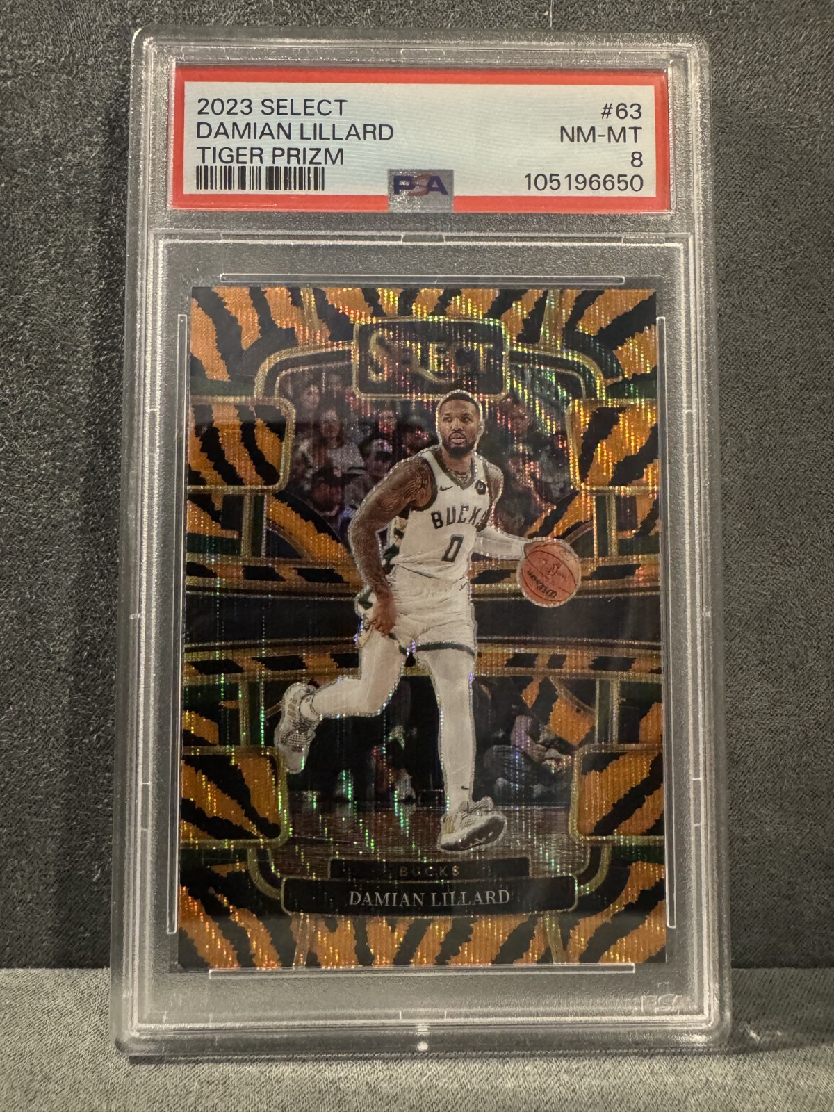 2023 Panini Select #63 Damian Lillard Tiger Prizms