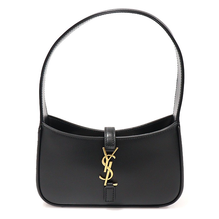 Borsa a tracolla Saint Laurent nera liscia vitello oro monogramma mini hobo 710318