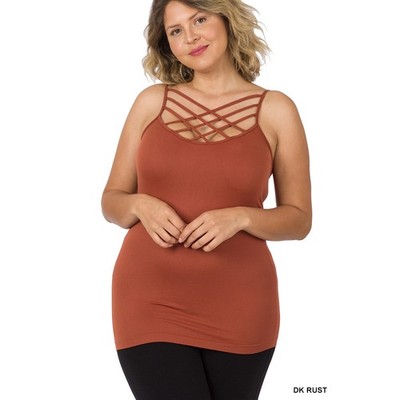 1X/2X Dark Rust Triple Criss-Cross Cami Zenana seamless plus sized camisole