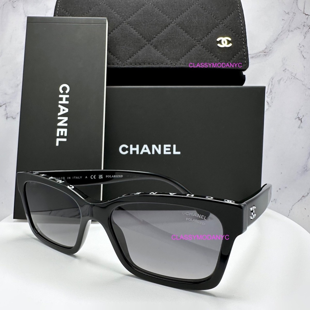 New CHANEL Sunglasses Black CH5417 Polarized Square Top Frame CC