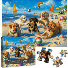 Funny Dog Puzzles for Adults 1000 Pieces and up, Beach Puzzle Collection Cute D