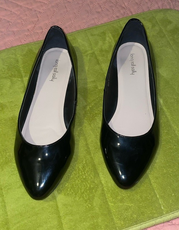 Long Tall Sally Black Patent Leather Flats Womens 12 Mens 10.5 Sissy Shoes New