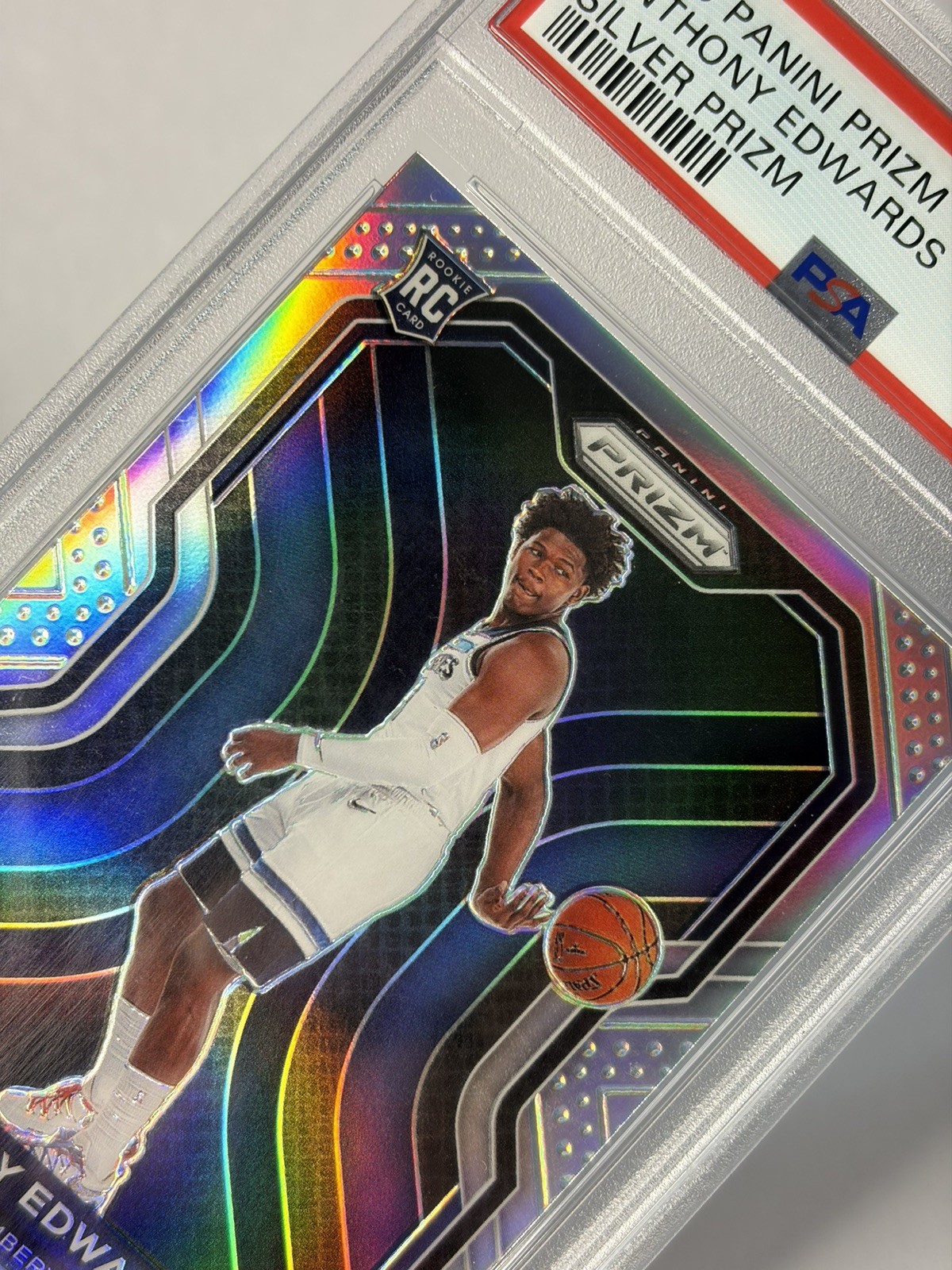 2020-21 Panini Prizm Anthony Edwards RC Rookie Silver Prizm #258 PSA 9 view 3