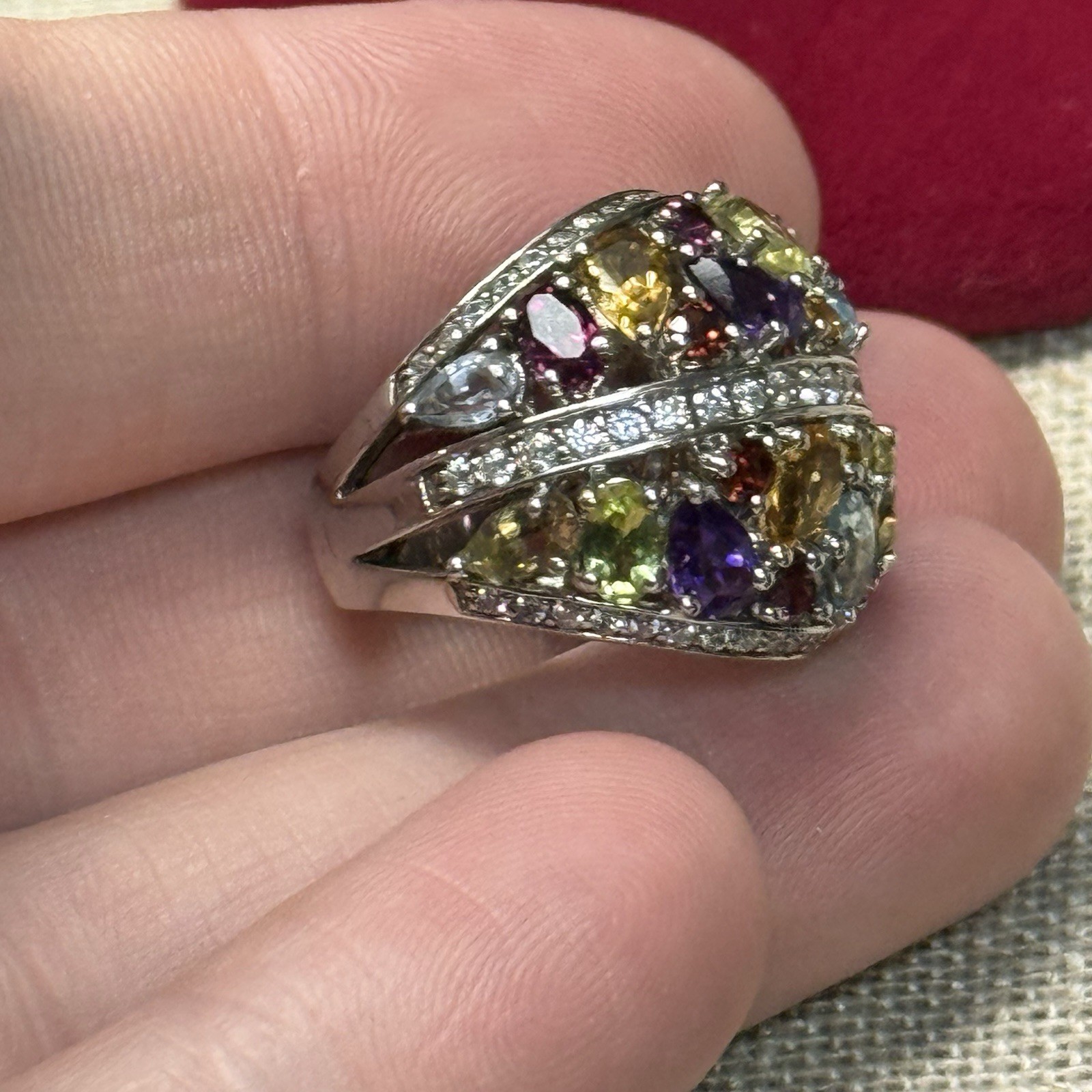 Sterling Silver Multi Gemstone Cluster Ring Size 5 - image 6