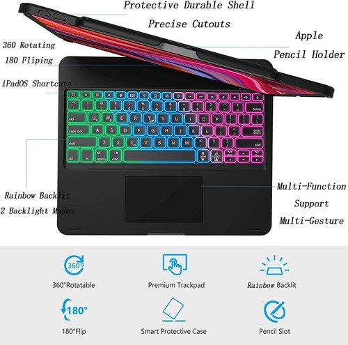 For iPad 7/8/9/10th Gen Air 4 5 Pro 11" 12.9" Touchpad Keyboard Case With Rotate - Picture 33 of 52
