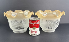Pair 2 Victorian Frosted Etched Amber Glass Lamp Shades VIANNE 4" Fitter Ruffled