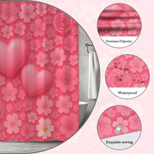 Pink Floral Shower Curtain with Hearts - Cute Bathroom Decor