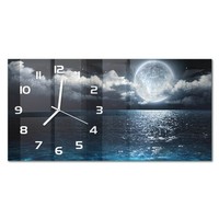 Glasuhr Moderne Glas-Wanduhr Im Querformat Vollmond WeißE Zeiger 60X30 Cm
