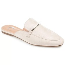 Journee Collection Womens Ameena Slip On Square Toe Mules Flats Beige 6.5 Vegan