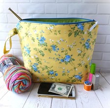 Knitting Crochet Project Bag Yarn Storage Travel Floral Wristlet Tote Handmade
