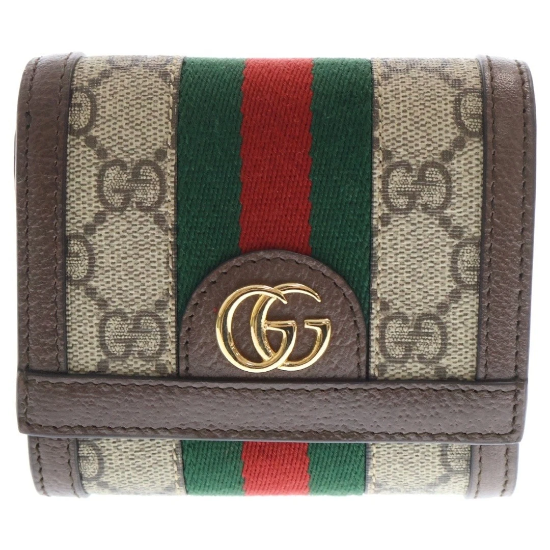Portefeuille compact double pli beige x marron GUCCI Offdia GG Supreme Sherry Line d'occasion 86