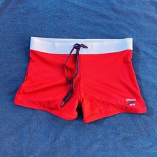 Speedo Men red retro jetstream square leg swim trunk swimwear size M L