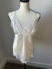 Vintage Satin Cinema Etoile Lace Medium Slip Camisole Top Ivory Cottagecore Bow