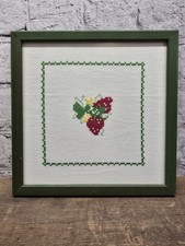 Strawberry Needlepoint Framed Wall Art Embroidery Home Decor