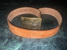 JUSTIN Hand Tooled Western Belt 26 Top Grain Cowhide w/Horse w/rider Buckle