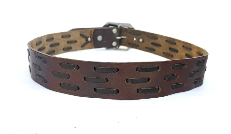 Cinturón Joed Vintage Años 70 Reciclado Marrón Negro Cuero Mediano 34 Hebilla Extraíble Foto 2 de 4