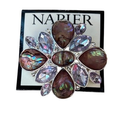 Napier Silver Toned Cluster Stone Brooch Pin Abalone Iridescent GIFT NEW