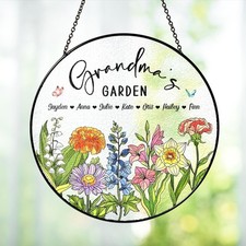 Personalized Birth Flowers Glass Art Suncatcher, Grandma's Garden Gift, Mother's