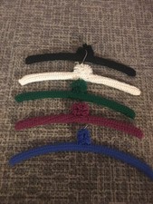 Vintage Lot of 5 Hand Crocheted Yarn Covered Clothing Wood Hangers multi