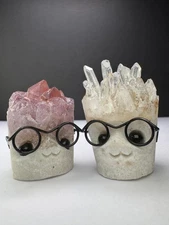 Quartz and Amethyst Hedgehog Carved Art Glasses Crystals Smile Points Heal - 79g