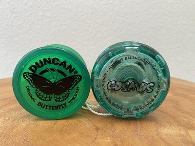 Lot of 2 Translucent Green Yo-Yos   Duncan Original Butterfly & Cosmos