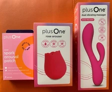 plus One  dual vibrating massager, rose arouser, spark arousal patch  (LOT OF 3)