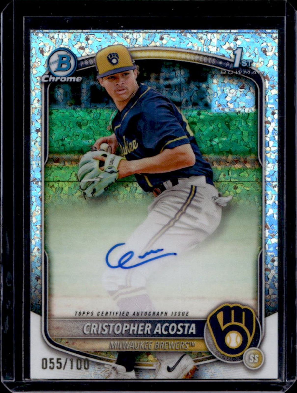 2025 Bowman Chrome Cristopher Acosta Auto Mini Diamonds Refractor 1st #55/100