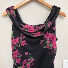 Dark Floral Fairytale Black Pink Maxi Dress Size L Romantic Draped Neck Event