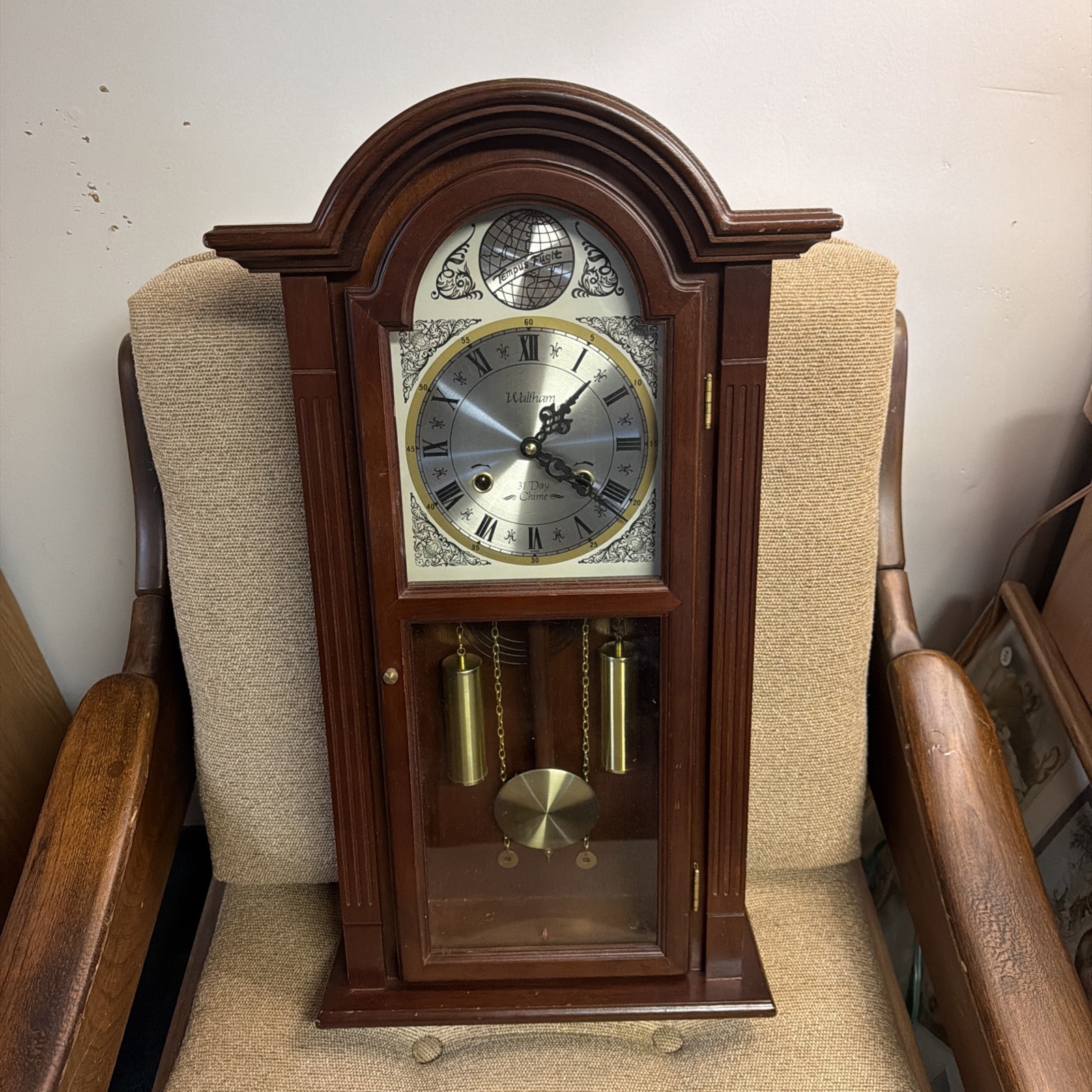 Waltham Tempus Fugit 31-Day Chiming Wall Clock Wind-Up Pendulum Untested