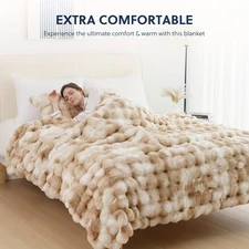 Orhopui 1pc Reversible Rabbit Fleece Blanket Soft Warm Solid Faux Fur Plush Sofa