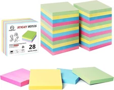 HappyHapi Sticky Notes 3x3 Inches Bulk 28 Pack 2800 4 color-28 pads, Pastel 