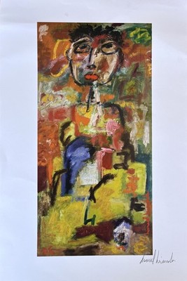 Abstract green portrait of a young man art brut, raw art, outsider Mexican folk
