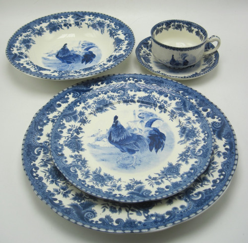 William James Farm Yard Farmyard Blue White Floral Chicken 5 Piece Place Setting