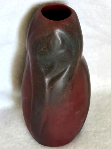 Early Van Briggle Pottery Bud Vase Maroon w Dark Blue Overspray