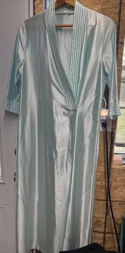 Vintage Cachet Satin Gown Womens Small Seafoam Green Housecoat - Picture 1 of 9