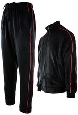Mens Velour Set with Zippered Pockets and Velour Lining 211-Black/Red, Medium 