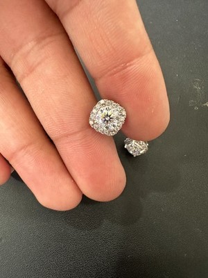 Cushion Halo Moissanite Stud Earrings 925 Silver Bridal Wedding Engagement Gift