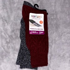 Muk Luks Cozy Up Your Mid Calf Tall Boot Socks Womens OS 6-11 Red Gray 2 Pack
