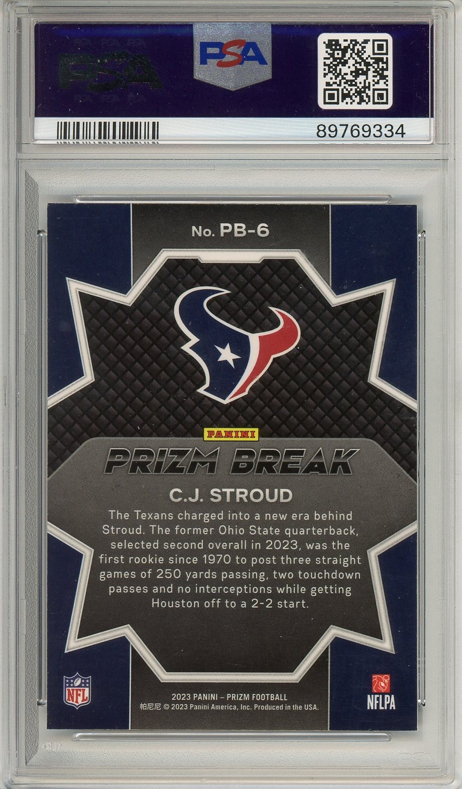 2023 Panini Prizm C.J. Stroud Rookie Prizm Break #PB-6 PSA 10 view 2