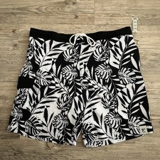 NWT George Men  s 2X E-Board Swim Trunks Black White Tropical Leaf Print UPF 50 