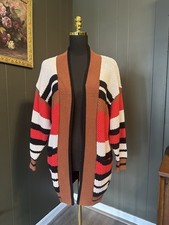 Express Multicolor Striped Knit Longline Oversized Open Front Cardigan L Large