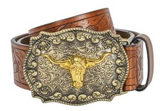 KorhLeoh Men's-Western-Leather-Belts for 31-34" waist, Brown-style 1