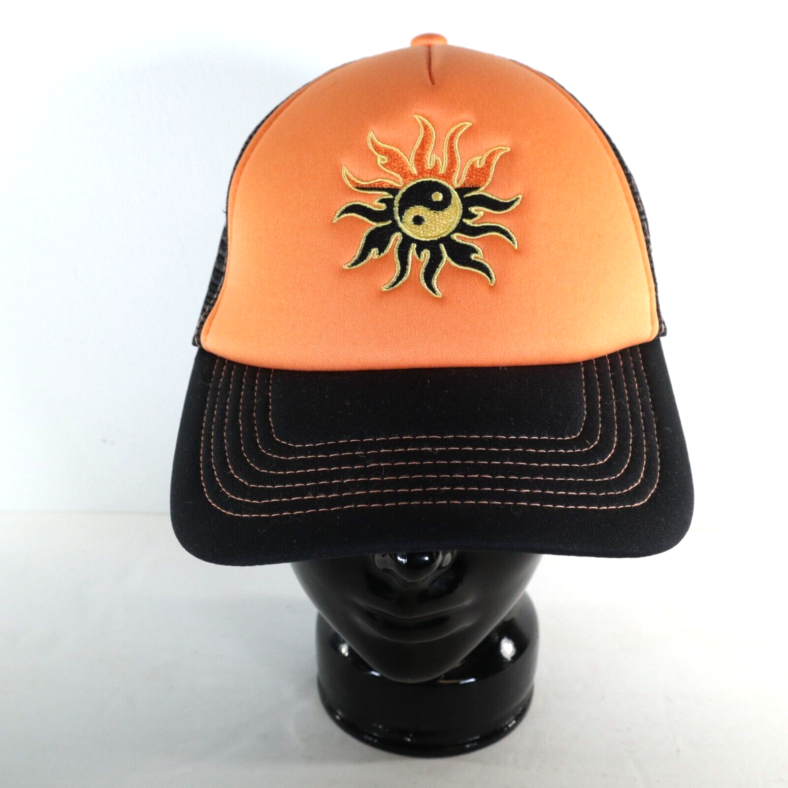 Urban Outfitters UO Icon Trucker Hat Snapback Orange Sun Yin Yang Design