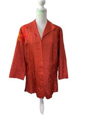 Chico's Geometric Stitch Narcista 100 Silk Alizarine/Chocolate Jacket NWT Sz 2
