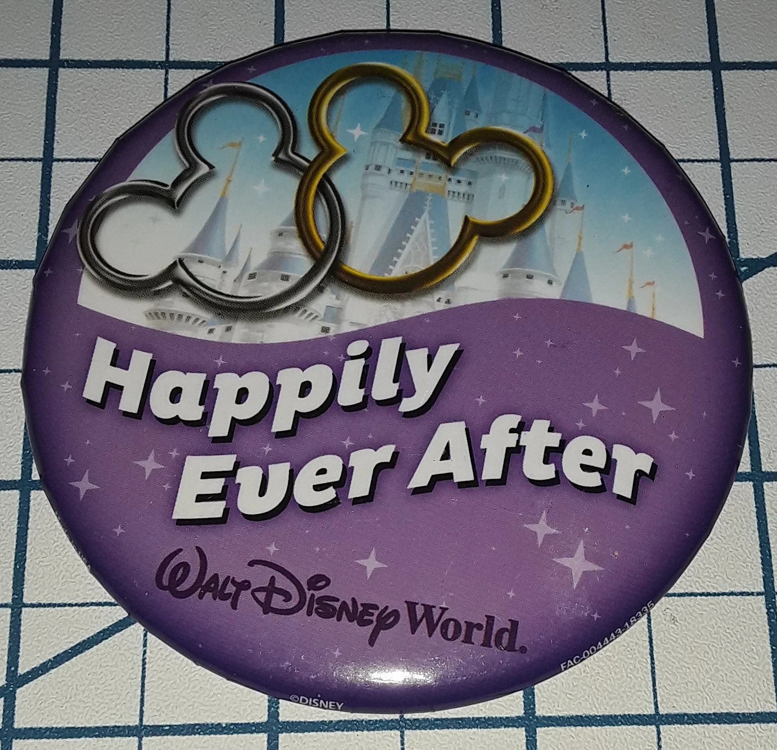 c1980s DISNEYWORLD "Happily Ever After" Pinback Badge Button Walt Disney Tin