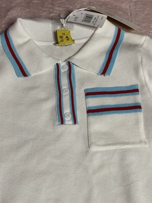 Daisy Med Stretch Knit Crop Top Ivory Short Sleeve Collar NEW I0187