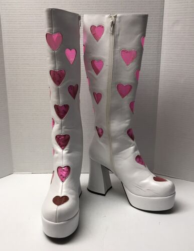 DOLLS Kill Sugar Thrillz Size 11M Retro Romance Heart Boots White Pink